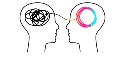 Devenir coach en entreprise : développer l’intelligence émotionnelle et relationnelle Illustration de l’intelligence émotionnelle et relationnelle : deux esprits connectés pour mieux comprendre et accompagner les émotions. Concept clé pour devenir coach en entreprise.